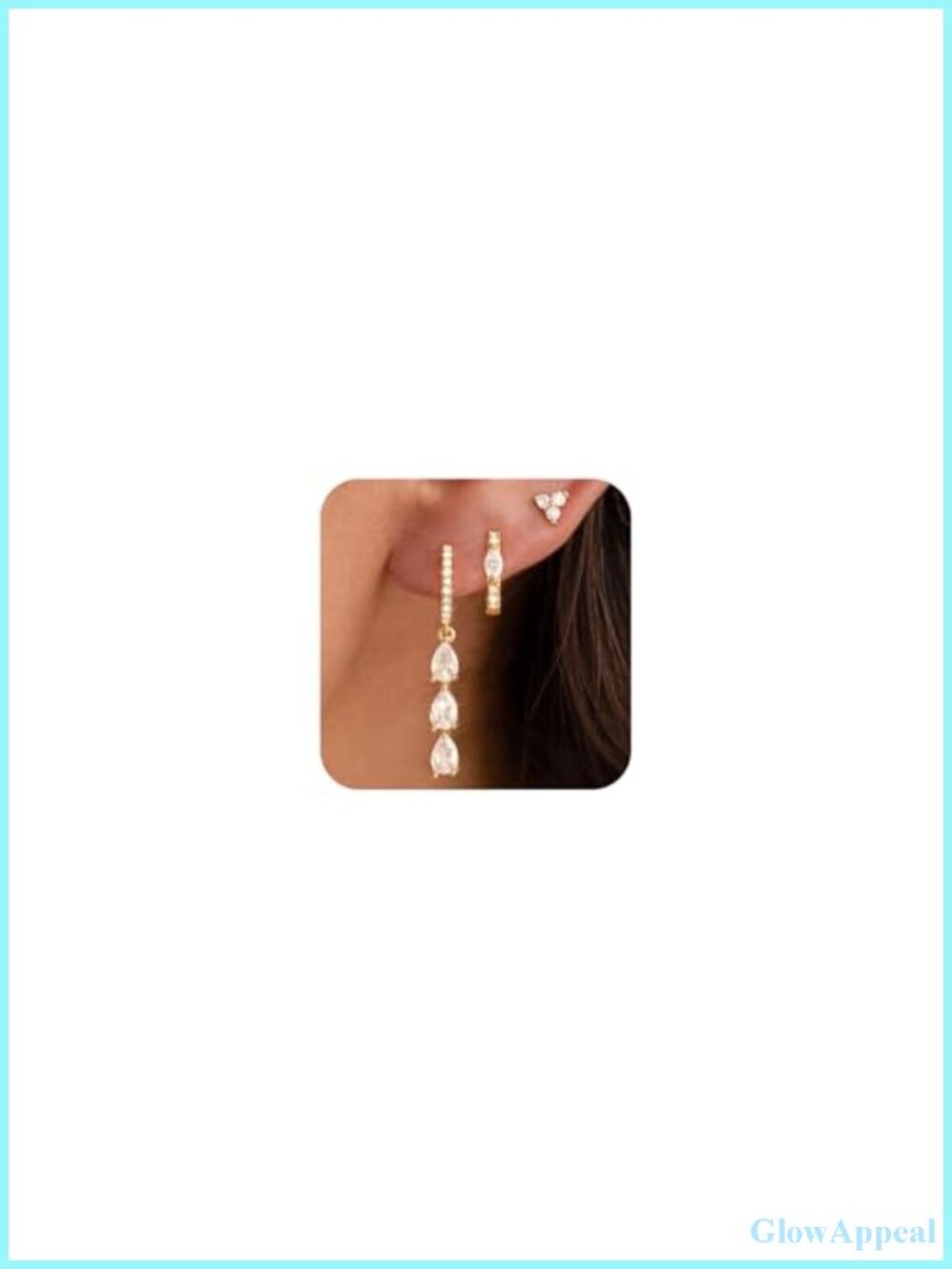 Gold Plated Hoop & Dangle Earrings Set with Cubic Zirconia